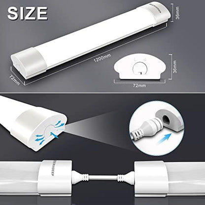 BERIXDEEP LED Batten Light 6500K Daylight, Linkable LED Fluorescent Strip Fitting for Garage, Workshop, Office, Wall, Kitchen, Shed, IP65 Waterproof Plug in Ceiling Light Strip, 4FT, 120cm, 36W