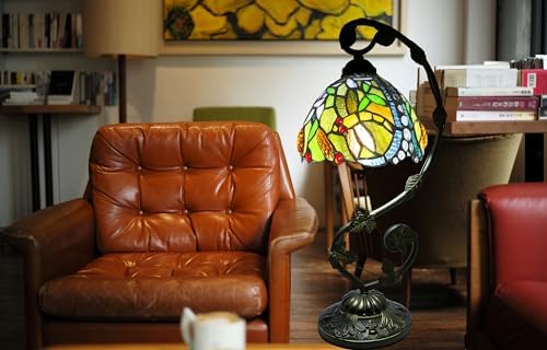 Ppbmocw Tiffany Dragonfly Lamp,21x11x8 inches Stained Glass Lamp with Three-Color Dimming for Bedside Table,Antique Office,As A Gift to Family and Friends