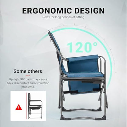 OVERMONT Oversize Directors Camping Chairs for Adults - 180kg Heavy-Duty Folding Outdoor Chairs with Foldable Side Table & Cooler Bag for Outside Festival BBQ Beach Picnic Fish