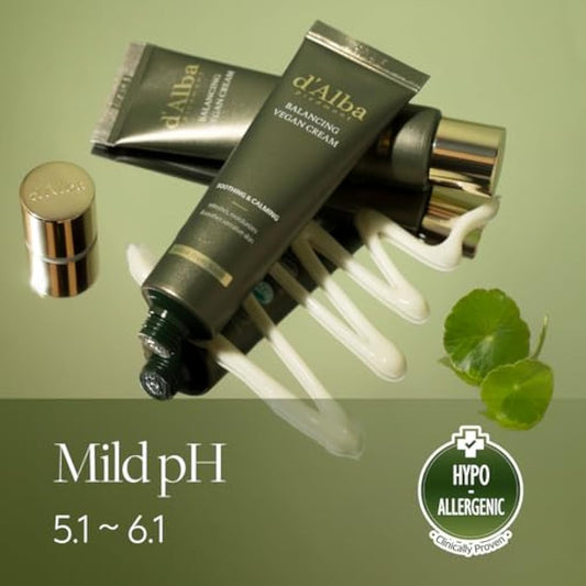d'Alba Italian White Truffle Mild Skin Balancing Vegan Cream, Hydrating and Gentle Moisturizer, Mild pH Balancing Cream for Dry and Sensitive Skin, Watery Lightweight Texture, Korean skincare