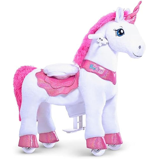 PonyCycle Essential Model E Riding Unicorn Toy with Brake (Pink Unicorn/Size 3 for Age 3-4) Indoor and Outdoor Scooter Ride-on Toy for Kids - E312