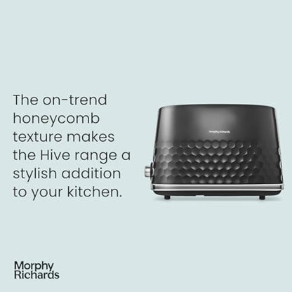 Morphy Richards Hive 2 Slice Toaster, Variable Browning, Removable Crumb Tray, Cancel, Defrost, Reheat, Anti-jam feature, Gloss Finish, 850W, Black, 220031