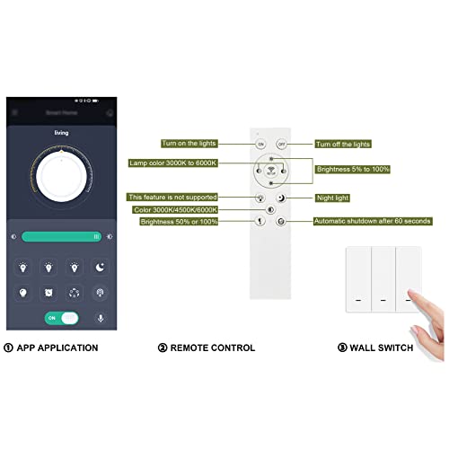 Modern Ceiling Light Dimmable, L80cm, White Ceiling Light, 72W 6400LM, LED Ceiling Lamp with Remote Control for Living Room, Children's Room, Bedroom,
