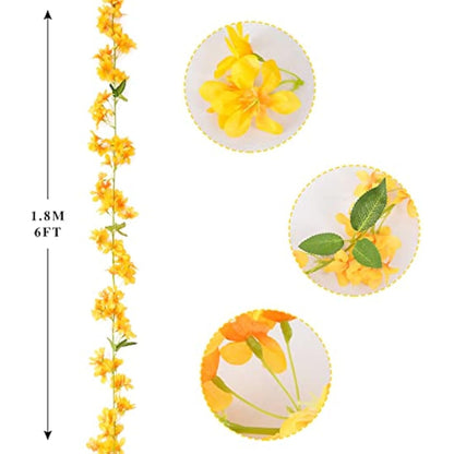 JUSTOYOU 2 Pcs 6FT Artificial Sakura Cherry Blossom Flowers Hanging Vine for Outdoor Indoor Wedding Wall Badroom Decoration (Cherry Blossom Yellow)