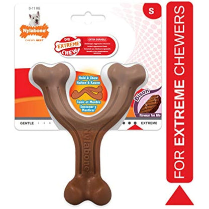 Nylabone Extreme Tough Dog Chew Toy, Wishbone Bison Flavour, Small, for Dogs Up to 11 kg,Brown, Large Breeds