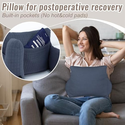 RoamReady Hysterectomy Recovery Pillow, Post-Surgery Cushion for Abdomen C-Section Tummy Tuck Lumpectomy Myomectomy Patients Must Haves Abdominal Pillow with Pocket (Navy Blue)
