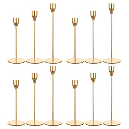 Set of 12 Gold Candle Holders, Metal Candle Holder Tapers Fit 3/4 Inch Pillar Candles, Elegant Decor for Dining, Dating, Party,