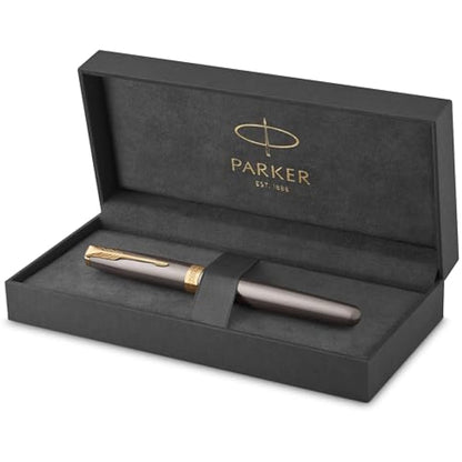 PARKER Sonnet Fountain Pen | Grey Lacquer with Gold Trims | Medium Stainless Steel Nib with Gold Coating | Black Ink Cartridge Refill | Gift Box | Perfect Graduation Gifts