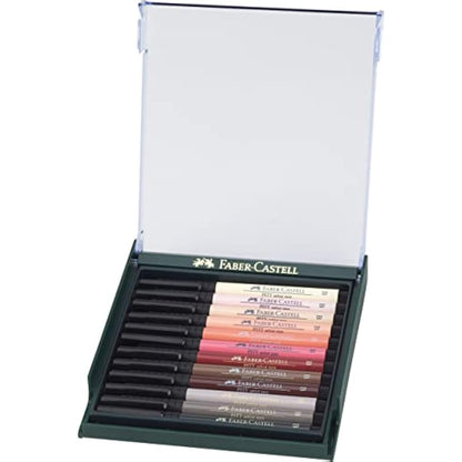 Faber-Castell Art & Graphic Pitt Artist Pen Brush India Ink Pen, Portrait, Set Of 12, For Art, Craft, Drawing, Sketching, Home, School, University, Colouring