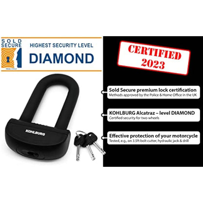 KOHLBURG 8kg Massive Motorcycle Security Chain Lock - 210cm Long Our Highest Security Level 10plus of 10 - Heavy Duty Steel Chain 0.5" as Motorcycle Lock Scooter & ebike Lock Sold Secure Diamond