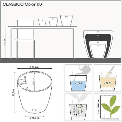Lechuza CLASSICO Color 60 Self Watering Planter Large Garden Plastic Indoor and Outdoor Flower Plant Pot with Drainage Hole D60 H55.5 cm Sand Brown