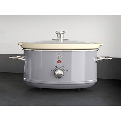 Swan SF17021GRN Retro Slow Cooker with 3 Temperature Settings, Keep Warm Function, 3.5L, 200W, Retro Grey