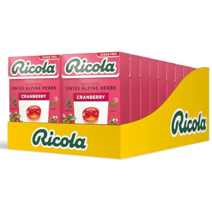 Ricola Cranberry Sugar Free Swiss Herbal Sweets, Herb Drops, Sweet Box 45g - Pack of 20 Boxes
