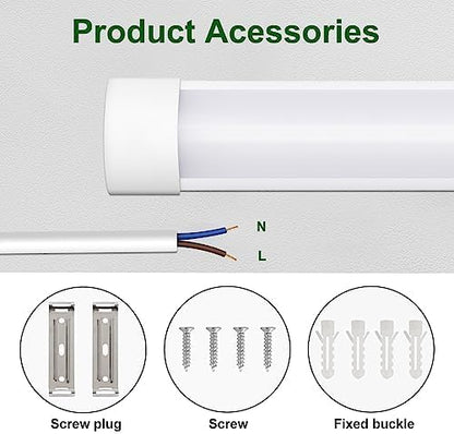muzha 4 Packs LED Batten Lights，PC Body， 5FT 50W 4000k 5000lm,Low Profile Wall or Ceiling Surface Mounted Fitting for Home/Workshop/Office/School Restaurant (5FT)
