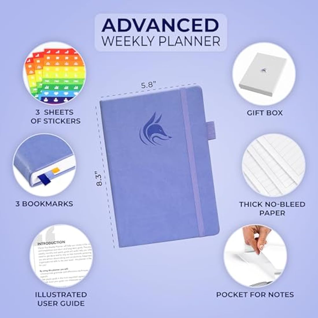 Clever Fox Advanced Weekly Planner – Undated Life Goal Planner for Daily Productivity & Time Management – Day Organizer Journal – Hardcover A5, Lavender