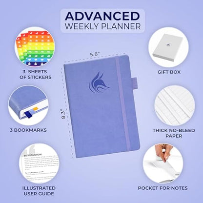 Clever Fox Advanced Weekly Planner – Undated Life Goal Planner for Daily Productivity & Time Management – Day Organizer Journal – Hardcover A5, Lavender