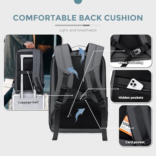 FENRUIEN Expandable Laptop Backpack Business Backpack Men's Laptop Bag 17 Inch for Men and Women Teenagers with Laptop Compartment USB Charging Port Backpack