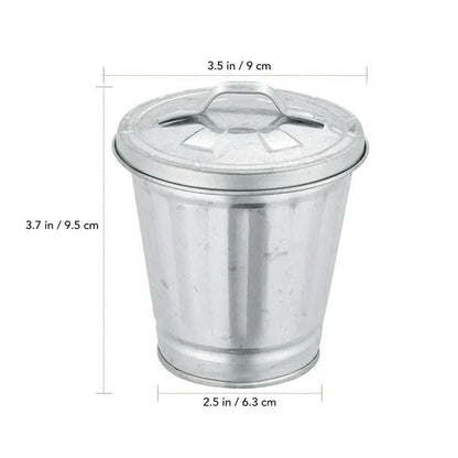 Dwang Silver Mini Galvanized Trash Can with Lid Mini Wastebasket Trash Can Small Metal Buckets Minis Tabletop Trash Metal Rubbish Bin Flower Pot Pen