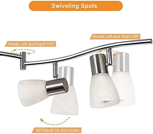 Unikcst LED Ceiling Light Rotatable 6 Way Spot Lights Ceilings Modern Chrome & Glass Spotlight Fittings E14 240V for Kitchen Lounge Living Room (No Bulbs)