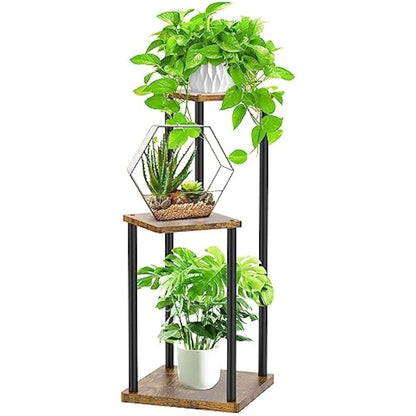 LyTaispuly 3 Tier Plant Stands Indoor Outdoor, Metal Wood Tiered Corner Plant Stand Pot Holder, Wood Flower Shelf Display Rack for Living Room Bedroom Balcony Garden Patio, Black