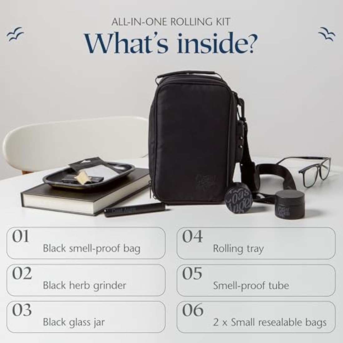 Smell Proof Bag with Combination Lock – Complete Rolling Box Set with Smell Proof Bag, Grinder, Rolling Tray and Tube – Portable Box for Outdoor, Festival, Party