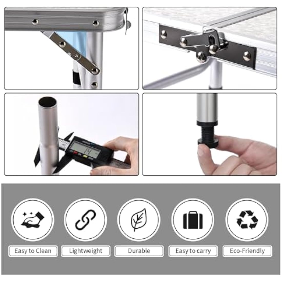 Yriuat Folding Camping Table 2ft Portable Pinic Table Adjustable Height Small Card Table Aluminum Foldable Lightweight with Carry Handle for Outdoor Indoor Hiking Camp BBQ Beach