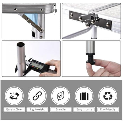 Yriuat Folding Camping Table 2ft Portable Pinic Table Adjustable Height Small Card Table Aluminum Foldable Lightweight with Carry Handle for Outdoor Indoor Hiking Camp BBQ Beach