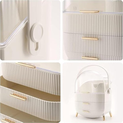SIOOUI Makeup Organizer Box, Clear Cover Cosmetic Display Case with Two Tier Storage Box and Brush Storage Box, Skincare Organizers for Bathroom Countertop, Bedroom Vanity Desk and Travel (White)