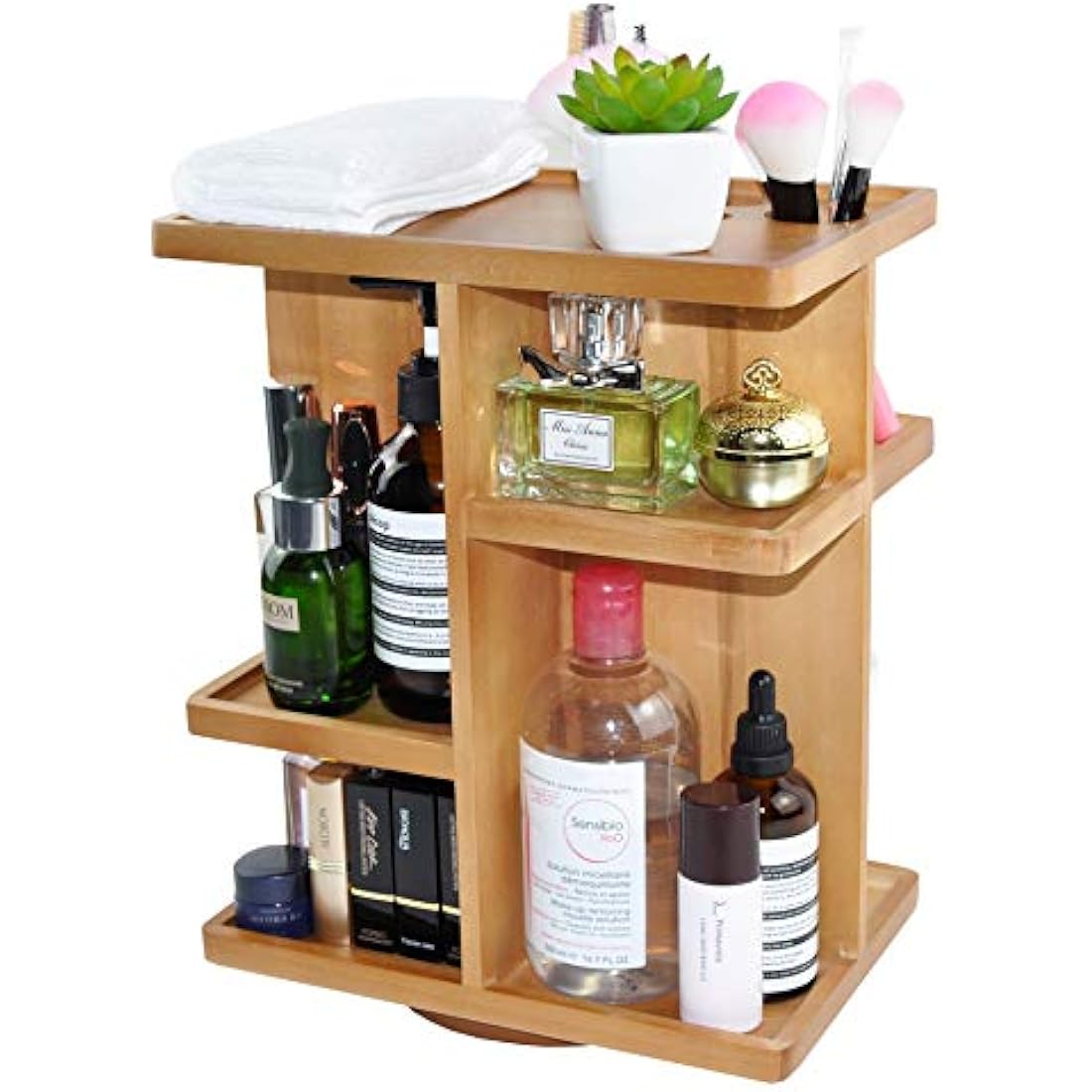 Spiretro Rotating Cosmetic Modular Organizer, Multi-Function Storage, 360 degree Carousel for Makeup, Toiletries, Vanity, Desk, Countertop, Bedroom, Closet, Solid Natural Wood with Acacia Brown