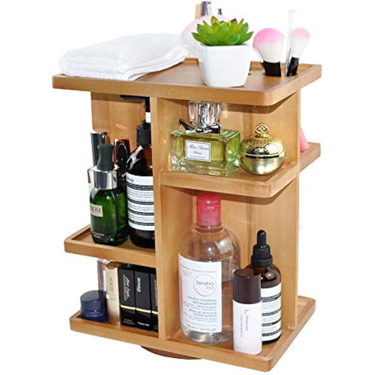 Spiretro Rotating Cosmetic Modular Organizer, Multi-Function Storage, 360 degree Carousel for Makeup, Toiletries, Vanity, Desk, Countertop, Bedroom, Closet, Solid Natural Wood with Acacia Brown