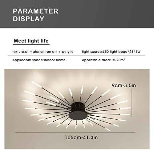 minifair Modern LED Ceiling Light,28 Heads Black Flush Mount Ceiling Lamp Acrylic Lampshade Chandelier, for Children's Room, Bedroom, Living Room, 4000K Neutral Flower Shape Light