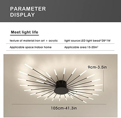 minifair Modern LED Ceiling Light,28 Heads Black Flush Mount Ceiling Lamp Acrylic Lampshade Chandelier, for Children's Room, Bedroom, Living Room, 4000K Neutral Flower Shape Light
