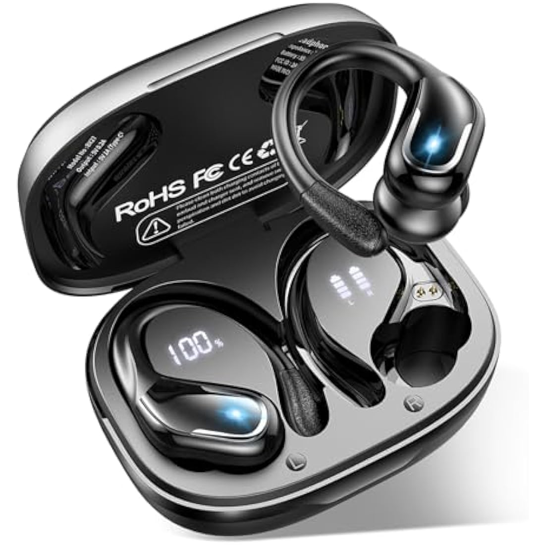 Wireless Earbuds, Ltinist Bluetooth 5.3 Headphones, Wireless Earphones 75H Playtime and HiFi Stereo Sound with Mic, Dual LED Display, IP7 Waterproof in Ear EarHooks, USB-C, Headsets for Sport, Running