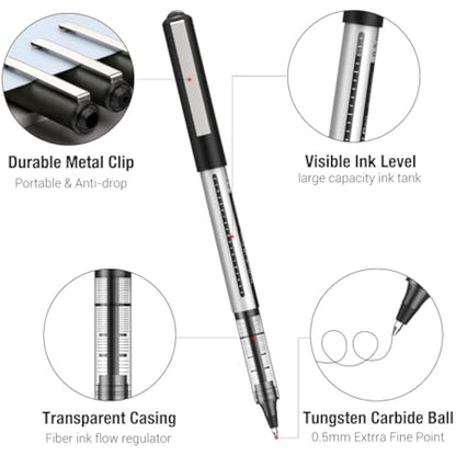 AKARUED Rollerball Pens 16 Pack Black Gel Pens, 0.5mm Liquid Ink Quick-Drying Ballpoint Pens Writing Pens for Bullet Journal, Notebook. School & Office Supplies for Students Adults