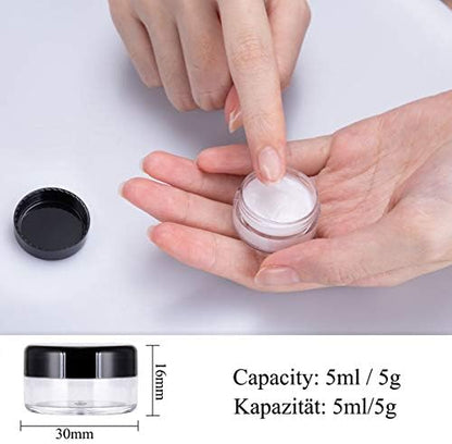 MELLIEX 60 Pieces Empty Sample Pots, 5g / 5ml Clear Plastic Travel Cosmetic Container Jars for Creams, Sample, Make-Up Storage