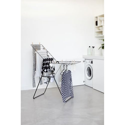Brabantia HangOn Laundry Drying Rack (20m / Matt Black) Compact, Foldaway, Adjustable Indoor Stainless Steel Clothes Horse