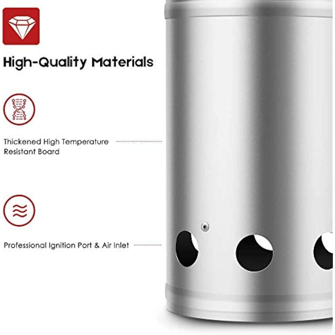BEAU JARDIN Charcoal Chimney Starter Grill Can Barbecue BBQ Galvanized Steel Chimney Lighter Basket Outdoor Cooking Quick Rapid Fire Briquette for Grilling Camping Accessories 17.7 x 28cm/7x 11in