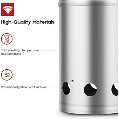 BEAU JARDIN Charcoal Chimney Starter Grill Can Barbecue BBQ Galvanized Steel Chimney Lighter Basket Outdoor Cooking Quick Rapid Fire Briquette for Grilling Camping Accessories 17.7 x 28cm/7x 11in