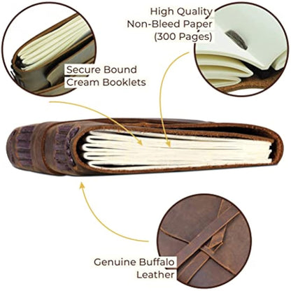 Leather Journal Gift Set Handmade Antique Leather Bookmark + Pen, Rustic Writing Notebook Present With Box Unlined Bound Daily Notepad For Men & Women, Travel Diary Ideal To Write In 18x13cm