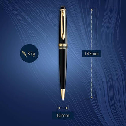 Waterman Expert Ballpoint Pen | Gloss Black with 23k Gold Trim | Medium Tip | Blue Ink | Gift Box