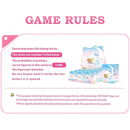 POP MART Sanrio characters Fall Asleep Series SET(9Boxes) 2.5 inches Articulated Character Premium Design gifts for women Fan-Favorite blind box Collectible Toy Art Toy Action Figure