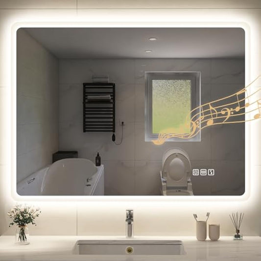 STARLEAD 500x700 mm Bathroom-Mirror-with-LED-Lights for Wall, Bluetooth, Anti-Fog, 3 Colors Dimmable Bathroom-LED-Mirror, Memory Function, HD Tempered Glass, IP44 Smart-Mirror(Horizontal/Vertical)