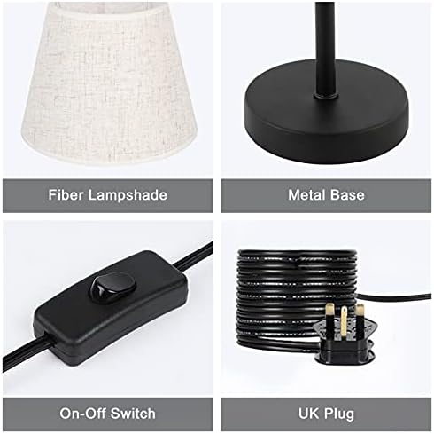 UOMIO Bedside Table Lamps Set of 2, Vintage lamp Small Desk Lamps with Linen Fabric Lampshades and Metal Base, On-Off Switch, Pair of Side Lamps for Bedroom, Living Room, Office
