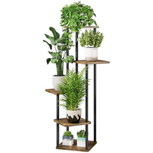 5-Tier Hölzern Blumenregal Pflanzenregal, VASZOLA Mehrstöckig Blumenständer Pflanzenständer Blumenbank Blumentreppe Pflanzentreppe Standregal für Innen Außen Garten Balkon Deko(Schwarz)