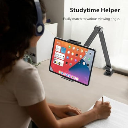 BEWISER iPad Stand Desk Mount for Tablet,Portable Monitor Arm Holder, Aluminium Alloy Clamp Mount Compatible with 1kg 4.7-15.6" Screen Phone,Kindle,Fire HD,Switch (Grey)