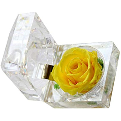 Crystal Rose Box 1Pc, Preserved Flower Eternal in Acrylic Crystal Ring Box for Women Birthday and Anniversary- 2inch/5cm Yellow