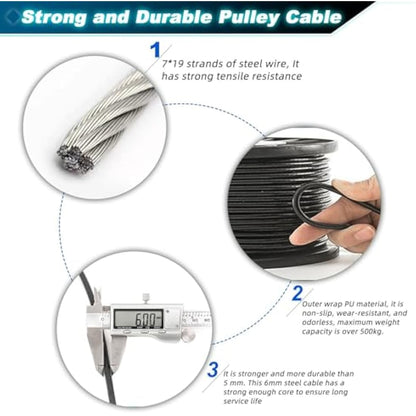 BBYPP Fitness Pulley Cable, Replacement Gym Cable for Pulley Machine, Steel Cable 2 Inch Thick