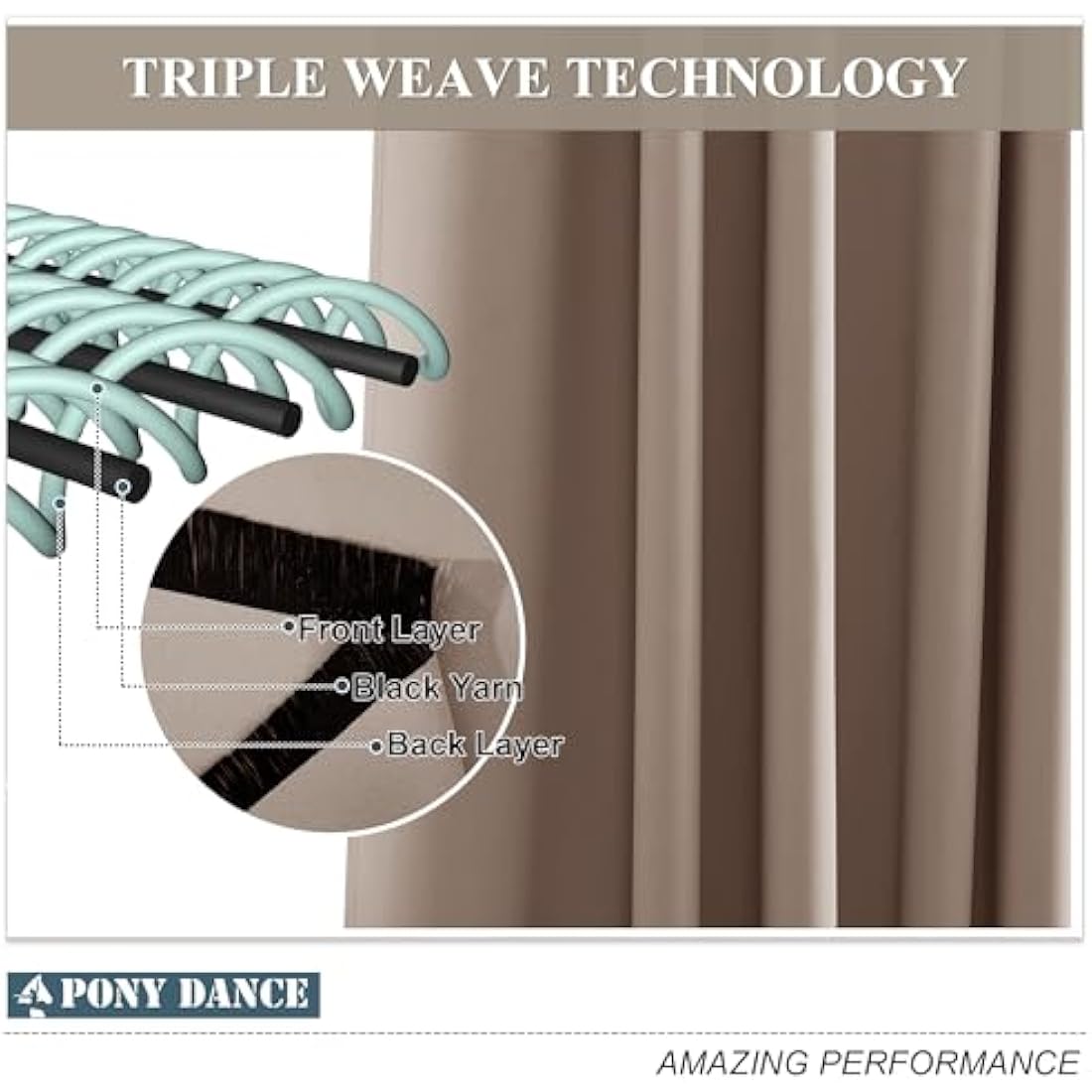 PONY DANCE Blackout Thermal Window Curtain - Thermal Insulated Solid Curtain 2 Panels, Soundproof Window Treatment Drapes for Bedroom, Office, Caravan, Apartment, 46x54 inch, 2 Panels, Light Putty