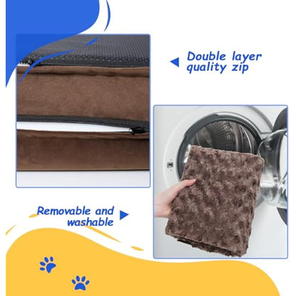 KSIIA Extra Large Dog Bed, XL Orthopedic Dog Sofa Beds with Removable Washable Cover, Waterproof Dog Bed, Pet Sofa Bed with U-Shape Bolster, Brown 111x81x18cm