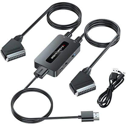 Kirolle Scart to HDMI Converter with Adapter + Cables, Supports 4:3 and 16:9 HDMI Output Switch for N64/Wii/PS2/Xbox/Sky/DVD/STB